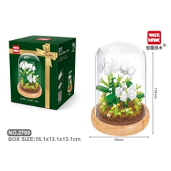 Quà tặng mô hình lắp ráp hoa hộp quà xanh kèm lồng chụp đế gỗ tặng người yêu, bạn bè