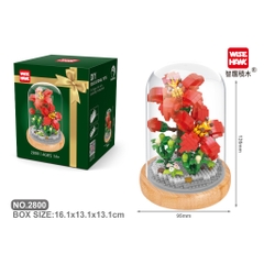 Quà tặng mô hình lắp ráp hoa hộp quà xanh kèm lồng chụp đế gỗ tặng người yêu, bạn bè