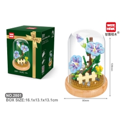 Quà tặng mô hình lắp ráp hoa hộp quà xanh kèm lồng chụp đế gỗ tặng người yêu, bạn bè