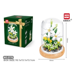 Quà tặng mô hình lắp ráp hoa hộp quà xanh kèm lồng chụp đế gỗ tặng người yêu, bạn bè
