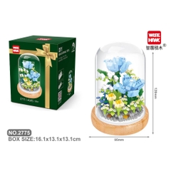 Quà tặng mô hình lắp ráp hoa hộp quà xanh kèm lồng chụp đế gỗ tặng người yêu, bạn bè