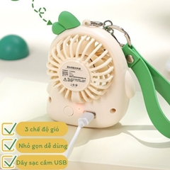 Quà tặng quạt tích điện mini Vịt con dễ thương kèm móc khóa cute cho bạn bè, người yêu