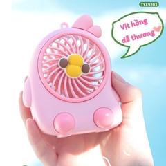 Quà tặng quạt tích điện mini Vịt con dễ thương kèm móc khóa cute cho bạn bè, người yêu
