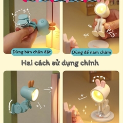 Quà tặng Đèn học mini hình Thỏ và Khủng long dễ thương có đế nam châm