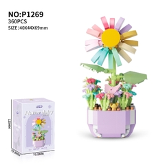 Quà tặng mô hình lắp ráp hoa dễ thương kèm lồng chụp và đế tặng sinh nhật, tặng người yêu
