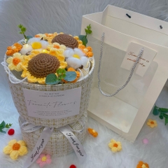 Quà tặng bó hoa len hướng dương SIZE LỚN kèm túi đựng và đèn nháy tặng sinh nhật, tặng người yêu