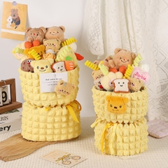 Quà tặng Bó Hoa Gấu bông vàng dễ thương 2 size kèm túi đựng và đèn nháy tặng người yêu, sinh nhật