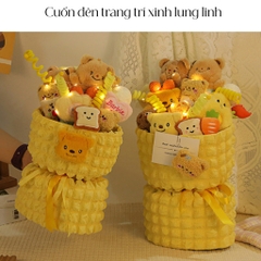 Quà tặng Bó Hoa Gấu bông vàng dễ thương 2 size kèm túi đựng và đèn nháy tặng người yêu, sinh nhật