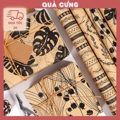 Giấy gói quà kraft vintage hoạ tiết lá Bắc Âu độc đáo, sang trọng