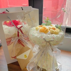 Quà tặng Bó hoa len và nơ xinh xắn kèm Túi đựng và Card hoa tặng bạn bè, người yêu