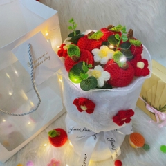 Bó hoa len bọc vải lông mịn hình quả Dâu, Cam, Táo dễ thương dành tặng bạn bè, người yêu