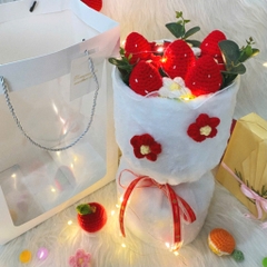 Bó hoa len bọc vải lông mịn hình quả Dâu, Cam, Táo dễ thương dành tặng bạn bè, người yêu