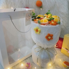Bó hoa len bọc vải lông mịn hình quả Dâu, Cam, Táo dễ thương dành tặng bạn bè, người yêu