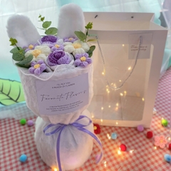 Quà tặng Bó hoa len tai thỏ kèm túi đựng và đèn nháy tặng sinh nhật, tặng người yêu