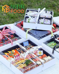 Hộp Giấy 4 Ngăn Khay Nhựa Đựng Bánh Nắp Trong