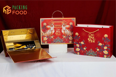 Hộp Đựng Quà Tết Cao Cấp 2026 Có Khay Rượu - Dạng Hộp Cứng Mẫu Phụng Hoàng