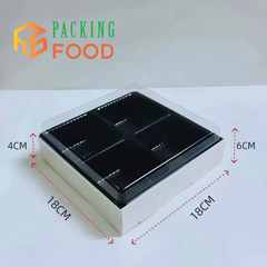 Hộp Giấy 4 Ngăn Khay Nhựa Đựng Bánh Nắp Trong