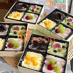 Hộp Giấy 4 Ngăn Khay Nhựa Đựng Bánh Nắp Trong