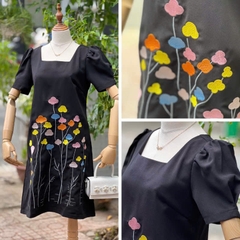 SALE Đầm Dự Tiệc Trung Niên Thiết Kế Bigsize Cổ Tròn Form Suông A Thêu HOA MÂY Cao Cấp