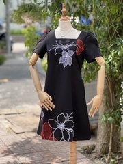 SALE Đầm Trung Niên Tặng Mẹ BIGSIZE - Thêu Hoa Lan  - Đầm trung niên che bụng đi tiệc sang chảnh 55-85KG