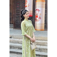 Áo Dài Cách Tân Nữ Tơ Thêu bigsize Màu Xanh