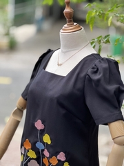 SALE Đầm Dự Tiệc Trung Niên Thiết Kế Bigsize Cổ Tròn Form Suông A Thêu HOA MÂY Cao Cấp