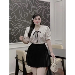 SET bộ nữ bigsize áo sơmi kèm phối chân váy xếp ly sang chảnh chất thô nến cao cấp
