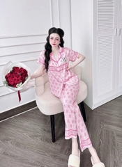 Bộ mặc nhà Pyjama chất lụa 5D áo cộc quần dài họa tiết BIGSIZE 95KG