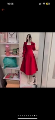 Đầm Đỏ Cổ Vuông Tay Dài Bigsize