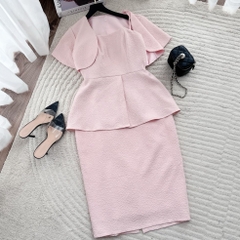 Đầm Gấm Peplum Thiết Kế Bigsize Dự Tiệc Cao Cấp Kèm Áo Khoác