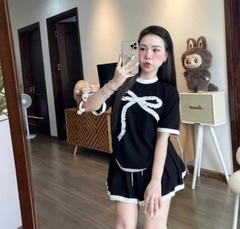 SÉT VÁY NỮ ,SÉT VÁY BIGSIZE XẾP LY THÊU NƠ CÓ QUẦN TRONG