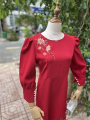 SALE Đầm thiết kế Bigsize Tặng mẹ, đầm thêu Hoa tay lỡ dáng xuông A, kiểu dáng sang trọng, đầm đi tiệc cho mẹ