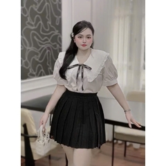 SET bộ nữ bigsize áo sơmi kèm phối chân váy xếp ly sang chảnh chất thô nến cao cấp