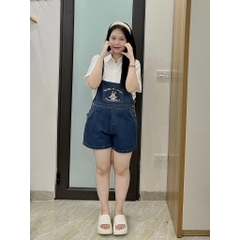 Quần yếm jean bigsize dáng ngắn thêu hình Thỏ hình dễ thương form rộng đủ size 60-85kg