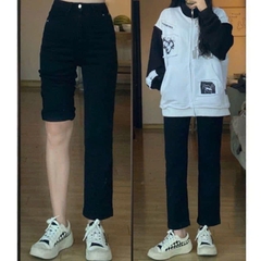Quần Jean Ống Đứng Bigsize 58-90kg Quần Ống Suông Đen Trơn Lưng Cao Tôn Dáng Co Giãn Tốt