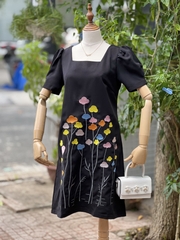 SALE Đầm Dự Tiệc Trung Niên Thiết Kế Bigsize Cổ Tròn Form Suông A Thêu HOA MÂY Cao Cấp