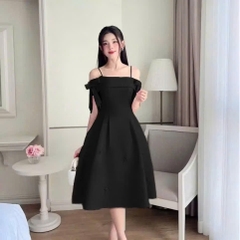 (60-120kg)Đầm Váy Dự Tiệc Dáng Dài, Đầm Tafta Trễ Vai Dính Nơ Tay Kèm Tag Đá Nơ