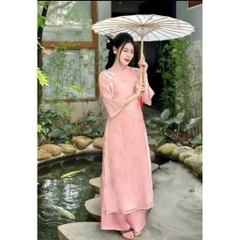 SET ÁO DÀI CÁCH TÂN THÊU HOA hồng TAY LỠ TUA RUA BIGSIZE 60-95KG