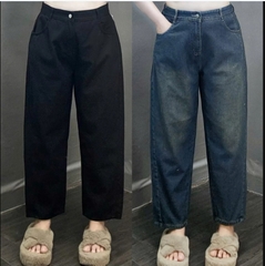 Quần Baggy Bigsize Nữ Ống Đứng Chất JEAN Cạp Cao Lưng Thun Sau Dễ Phối Thời Trang 50-93kg Q524