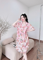 Đầm váy ngủ sơ mi lụa  dễ thương dáng rộng bigsize 50-95kg, váy ngủ lụa cute đầm bầu mặc nhà xinh giá rẻ