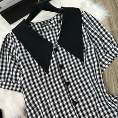 Váy Đầm dáng babydoll thiết kế cổ sơ mi,họa tiết caro xinh xắn