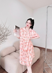 Đầm váy ngủ sơ mi lụa  dễ thương dáng rộng bigsize 50-95kg, váy ngủ lụa cute đầm bầu mặc nhà xinh giá rẻ