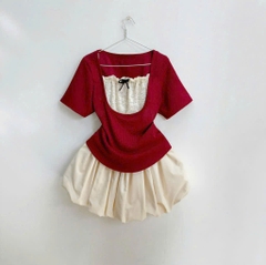 Set Chân Váy Kèm Áo Thun Kiểu Tay Ngắn Bigsize Nữ Vải Thun Ruby Mềm Mại Cho Các Nàng Chubby