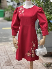 SALE Đầm thiết kế Bigsize Tặng mẹ, đầm thêu Hoa tay lỡ dáng xuông A, kiểu dáng sang trọng, đầm đi tiệc cho mẹ