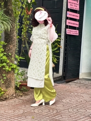 Áo Dài Cách Tân Gấm Xốp 2 Lớp Voan Cao Cấp Màu Xanh