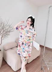 Đầm váy ngủ sơ mi lụa  dễ thương dáng rộng bigsize 50-95kg, váy ngủ lụa cute đầm bầu mặc nhà xinh giá rẻ