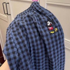Quần xuông BIGSIZE ống rộng nữ mặc nhà hoạ tiết kẻ caro Mickey 2 màu