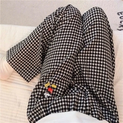 Quần xuông BIGSIZE ống rộng nữ mặc nhà hoạ tiết kẻ caro Mickey 2 màu