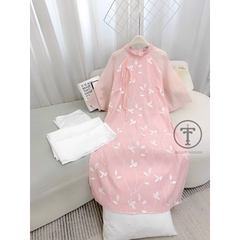 Áo Dài Cách Tân Nữ Tơ Thêu bigsize Màu Hồng