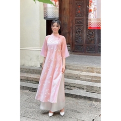 Áo Dài Cách Tân Nữ Tơ Thêu bigsize Màu Hồng